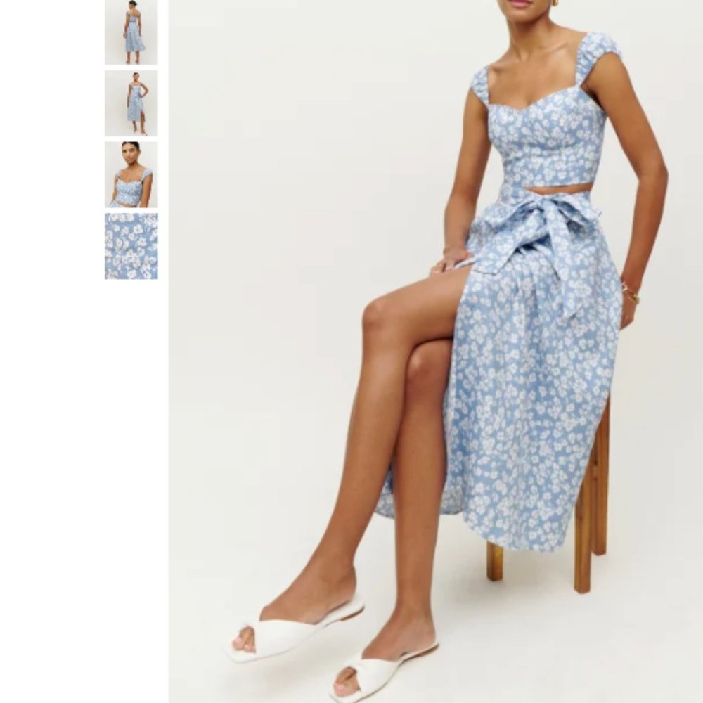 Reformation Clyde Linen Two Piece- Size 0 Sofie blue / White floral